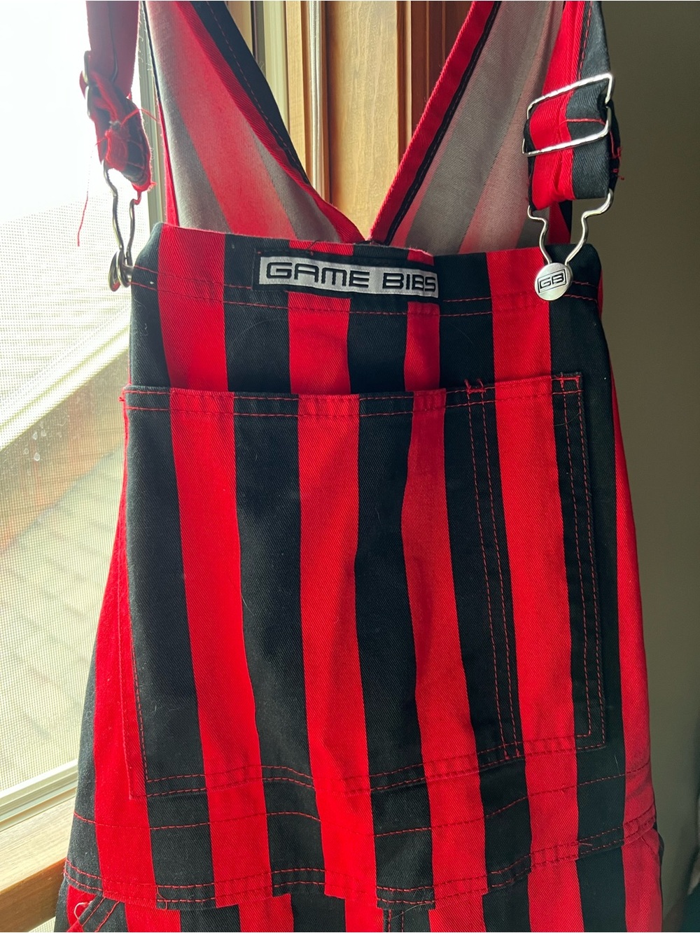 Game BIBS Red & Black Striped Overalls